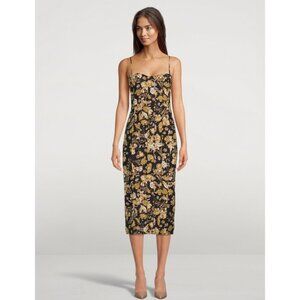 Shona Joy Palermo Fitted Midi Dress Black Multi Size 6